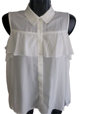 Suzy Shier White Button Up Blouse  Long Sleeve With Cold Shoulder NWT Size M